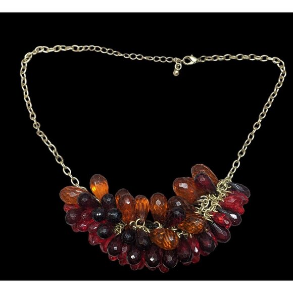 Funky Red And Orange Clustered Faceted Gem Necklace - Picture 1 of 5
